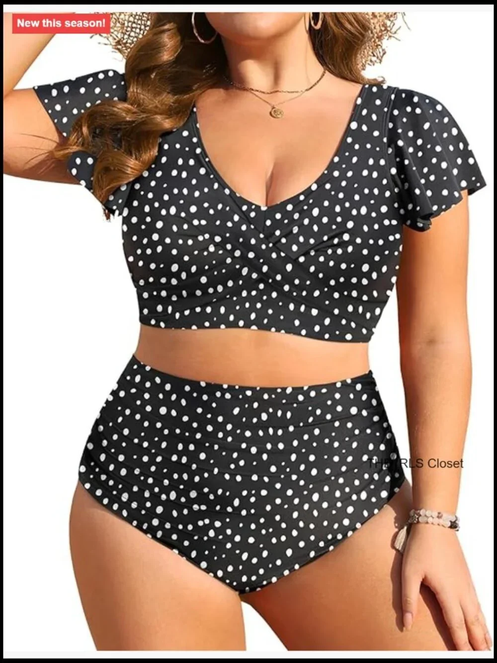 Plus Size High Waisted Tummy Control Bikini Set with Ruffle Sleeves
